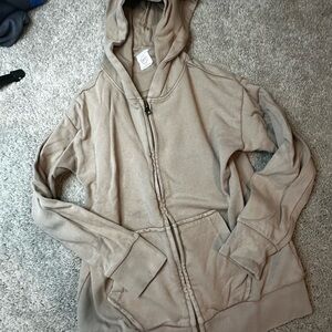 Unisex Kids Beige Zip-Up Hoodie